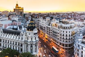 Panoramic view of Gran Via, Madrid, Spain.