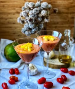 homemade salmorejo with mango