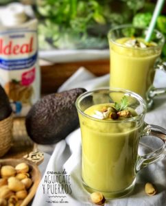 avocado cream with leeks and pistachios