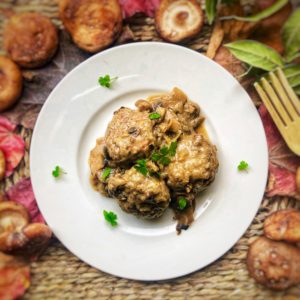 homemade meatballs in mushroom sauce