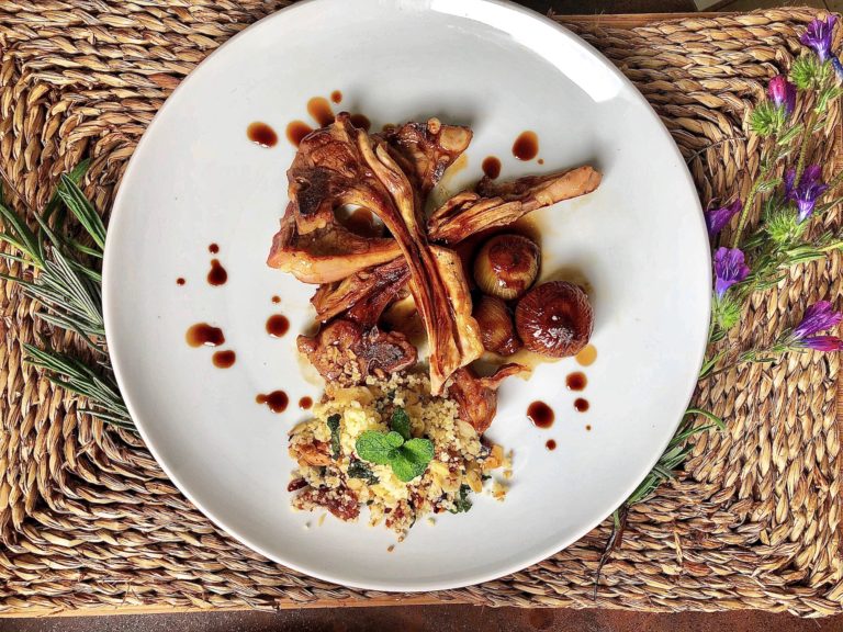 Suckling lamb cutlets with honey orange and soy sauce